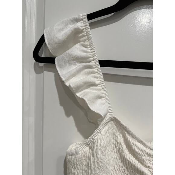 White Smocked Cotton/Linen Romper w/Side Pockets Small SAME DAY SHIP or NEXT DAY - Picture 3 of 7